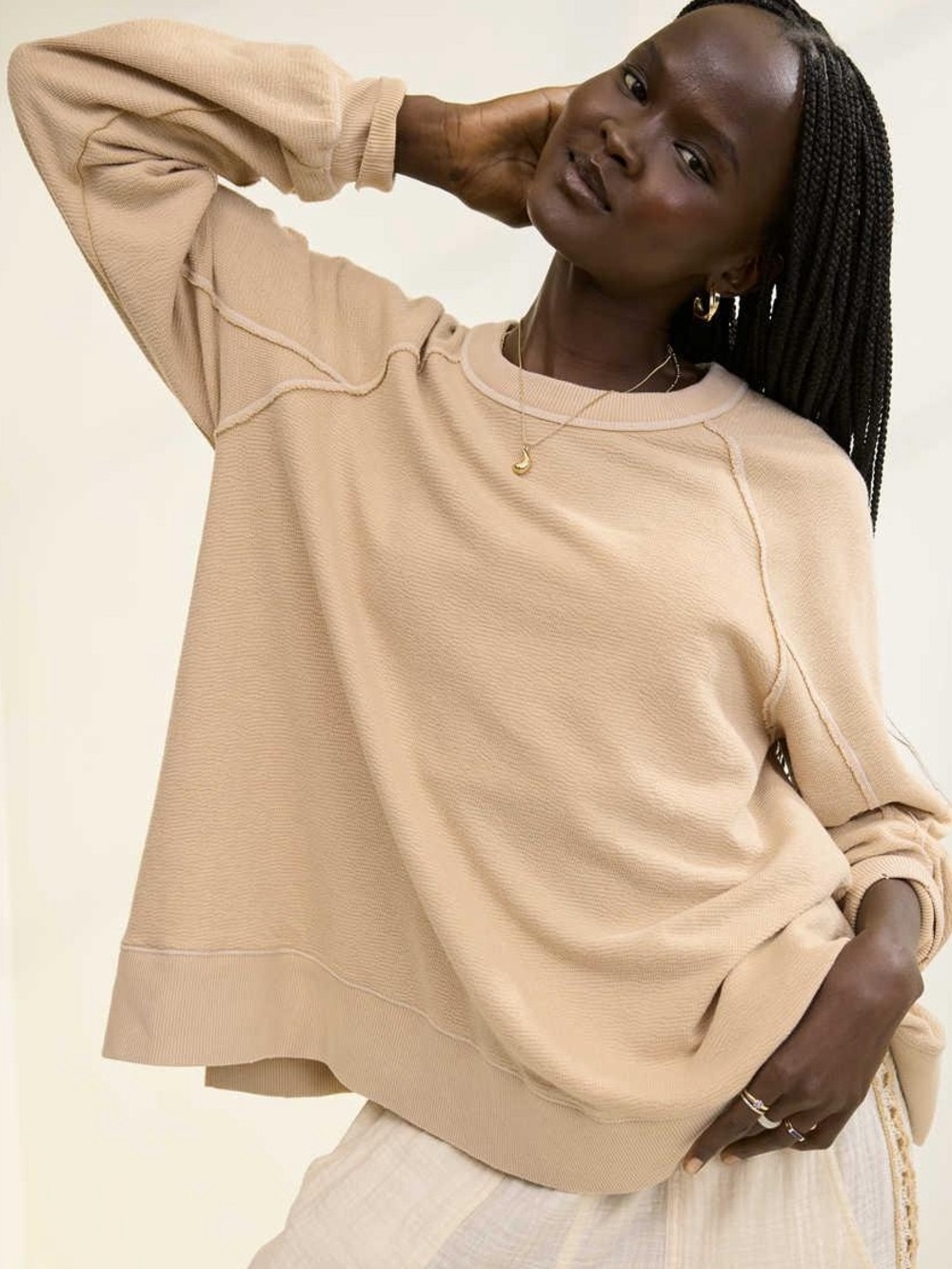 NWT Aerie East West Crew Sweatshirt Koko Brown Oversized Small
